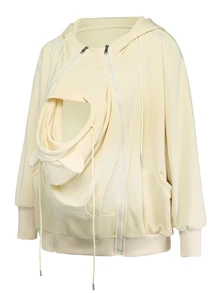 SHEIN Maternity Apricot Hooded Drawstring Zip-Up 3-In-1 Jacket Sweatshirt - Apricot - View 8