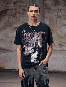 Gothic T-Shirt Men Summer American Street Style Vintage Loose Short Sleeve Topemo Graphic Tee Men Grunge - Black - View 4