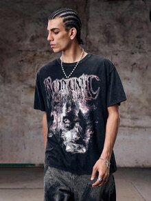 Gothic T-Shirt Men Summer American Street Style Vintage Loose Short Sleeve Topemo Graphic Tee Men Grunge - Black - View 5