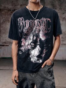 Gothic T-Shirt Men Summer American Street Style Vintage Loose Short Sleeve Topemo Graphic Tee Men Grunge - Black - View 7