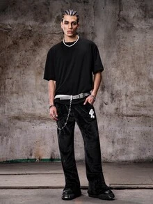 男士翅膀圖案雷射鏤空網布拼接T恤，夏季 emo 風格圖案男士搖滾 T-shirt - 黑色 - 查看 3