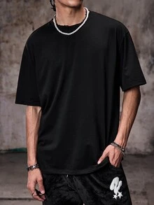 男士翅膀圖案雷射鏤空網布拼接T恤，夏季 emo 風格圖案男士搖滾 T-shirt - 黑色 - 查看 6