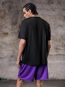 Men's Shirt, Gothic Punk Streetwear Emo Casual Portrait Letter Print, Round Neck Short Sleeve, Spring Summer, Black Purple Graphic Tee Men Grunge - Multicolor - View 2