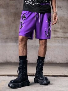 Men's Shirt, Gothic Punk Streetwear Emo Casual Portrait Letter Print, Round Neck Short Sleeve, Spring Summer, Black Purple Graphic Tee Men Grunge - Multicolor - View 4