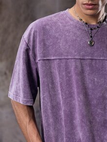 Skyrend Kemeja Pria Gaya Gothic Punk Streetwear Emo Warna Polos Kasual Serbaguna Efek Washed Distressed, Lengan Pendek Longgar Oversized Santai, Kaos Grafis Grunge Pria untuk Musim Semi dan Panas - Purple - View 7
