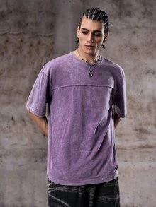 Skyrend Kemeja Pria Gaya Gothic Punk Streetwear Emo Warna Polos Kasual Serbaguna Efek Washed Distressed, Lengan Pendek Longgar Oversized Santai, Kaos Grafis Grunge Pria untuk Musim Semi dan Panas - Purple - View 5