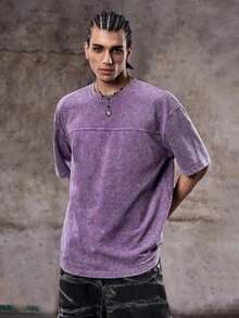 Skyrend Kemeja Pria Gaya Gothic Punk Streetwear Emo Warna Polos Kasual Serbaguna Efek Washed Distressed, Lengan Pendek Longgar Oversized Santai, Kaos Grafis Grunge Pria untuk Musim Semi dan Panas - Purple - View 4