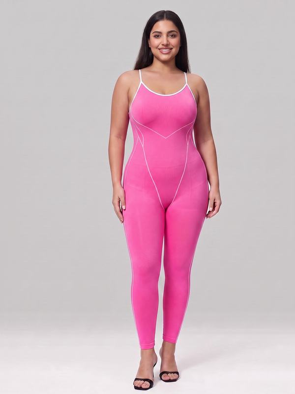 SHEIN Rhythm Era Jumpsuit Olahraga Wanita Ukuran Plus Tanpa Punggung dengan Potongan Pas Badan