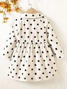 SHEIN Elladie kids 女童波點圖案長袖單排扣蝴蝶結裝飾夾克，返校季秋季休閒日常穿搭 - 米色 - 查看 3