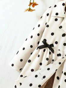 SHEIN Elladie kids 女童波點圖案長袖單排扣蝴蝶結裝飾夾克，返校季秋季休閒日常穿搭 - 米色 - 查看 5