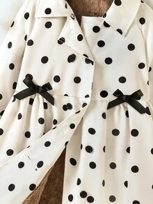 SHEIN Elladie kids 女童波點圖案長袖單排扣蝴蝶結裝飾夾克，返校季秋季休閒日常穿搭 - 米色 - 查看 8