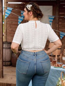 Fairmaia Atasan Dirndl Wanita Ukuran Besar Tradisional Jerman dengan Motif Bordir Bunga untuk Oktoberfest - Putih - View 8