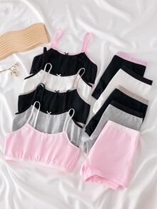 10pcs/Set Girls Seamless Simple Bra Top & Panty Set,Versatile Camisole Underwear,Modest Sports Bra & Briefs,Black,Winter Nighties Back To School Tween - Multicolor - View 6