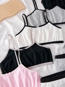 10pcs/Set Girls Seamless Simple Bra Top & Panty Set,Versatile Camisole Underwear,Modest Sports Bra & Briefs,Black,Winter Nighties Back To School Tween - Multicolor - View 3