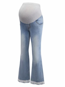 Momance Maternity Fashion Lace Elastic Denim Jeans - Light Wash - View 3