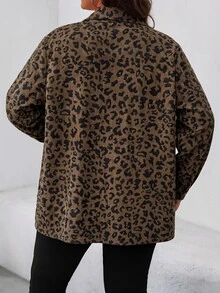 SHEIN LUNE 大尺碼女款豹紋長袖單排扣休閒工裝口袋夾克 - 彩色 - 查看 2