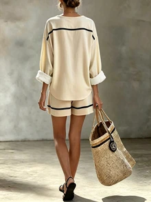 SHEIN Women's Long Sleeve Loose Casual Vacation Outing Comfortable Shirt - Apricot - View 2