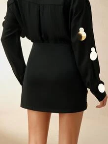 Anewsta Minifalda versátil de línea A decorada a mano con lentejuelas, primavera verano - Negro - Ver 2