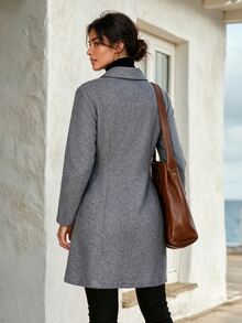 Faunlyn Jaket Wol Campuran Lengan Panjang Kasual Serbaguna Warna Polos untuk Wanita, Pakaian Musim Gugur dan Musim Dingin untuk Wanita - Dark Grey - View 2