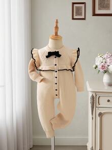 Souflis Souflis Baby Girl Black And White Checkered Romper Elegant Cute Family Matching Fashionable Outfit Mild Color Birthday Party Autumn - 米色 - 查看 8