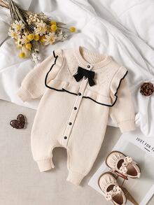Souflis Souflis Baby Girl Black And White Checkered Romper Elegant Cute Family Matching Fashionable Outfit Mild Color Birthday Party Autumn - 米色 - 查看 7
