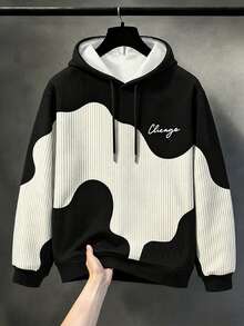 Manfinity Homme Men's Versatile Casual Letter Print Drawstring Hooded Sweatshirt, Autumn/Winter Fashion - Multicolor - View 1