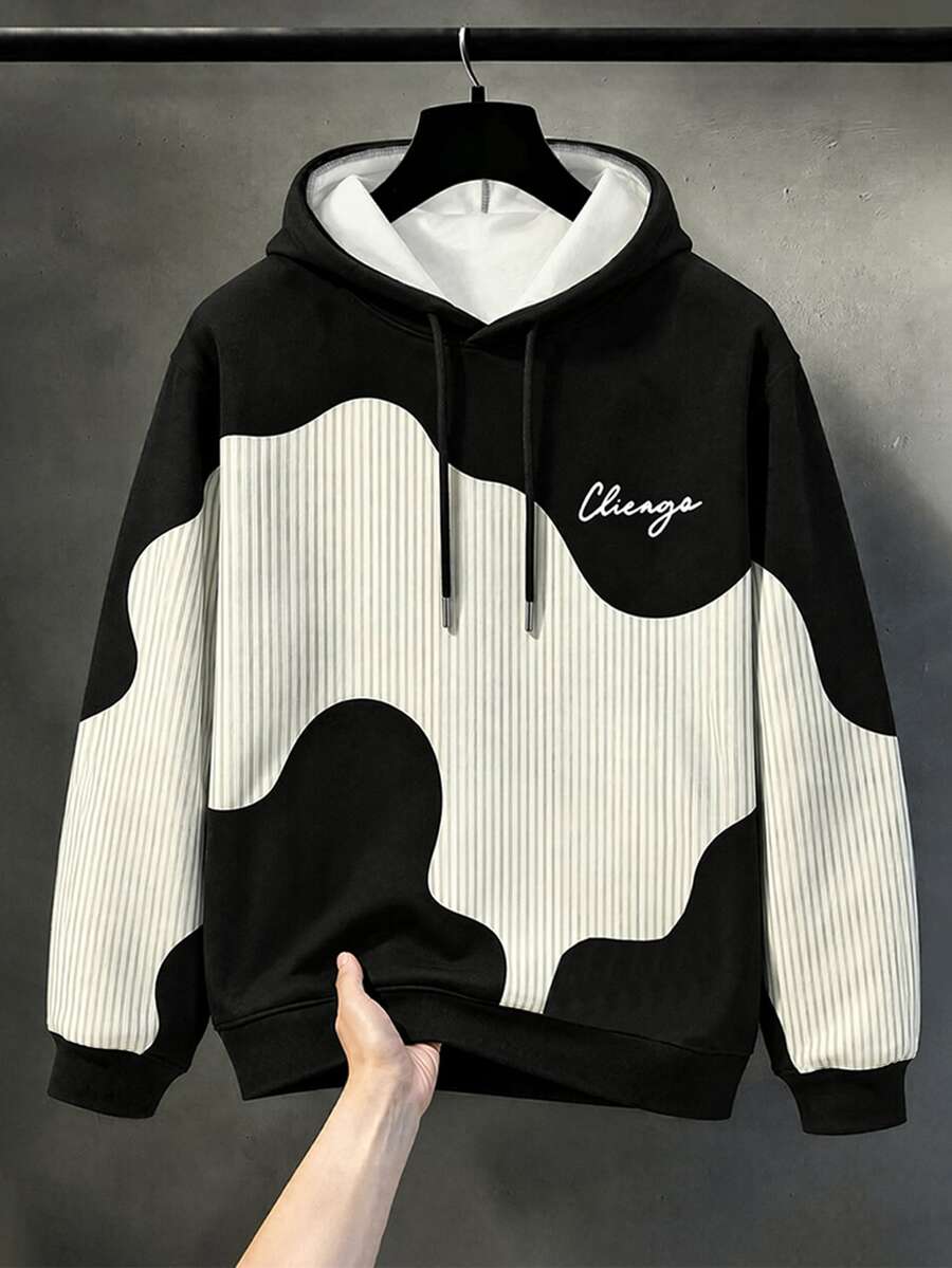 Manfinity Homme Men's Versatile Casual Letter Print Drawstring Hooded Sweatshirt, Autumn/Winter Fashion - Multicolor - View 1