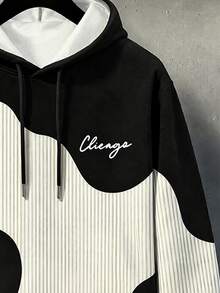Manfinity Homme Men's Versatile Casual Letter Print Drawstring Hooded Sweatshirt, Autumn/Winter Fashion - Multicolor - View 3