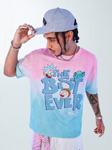 Rick and Morty X SHEIN Men's Summer Casual Interesting Cartoon Figure & Letter Graphic Loose Fit Drop Shoulder T-Shirt - Multicolor - View 1