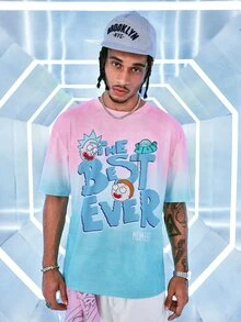Rick and Morty X SHEIN Men's Summer Casual Interesting Cartoon Figure & Letter Graphic Loose Fit Drop Shoulder T-Shirt - Multicolor - View 4