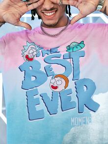Rick and Morty X SHEIN Men's Summer Casual Interesting Cartoon Figure & Letter Graphic Loose Fit Drop Shoulder T-Shirt - Multicolor - View 5