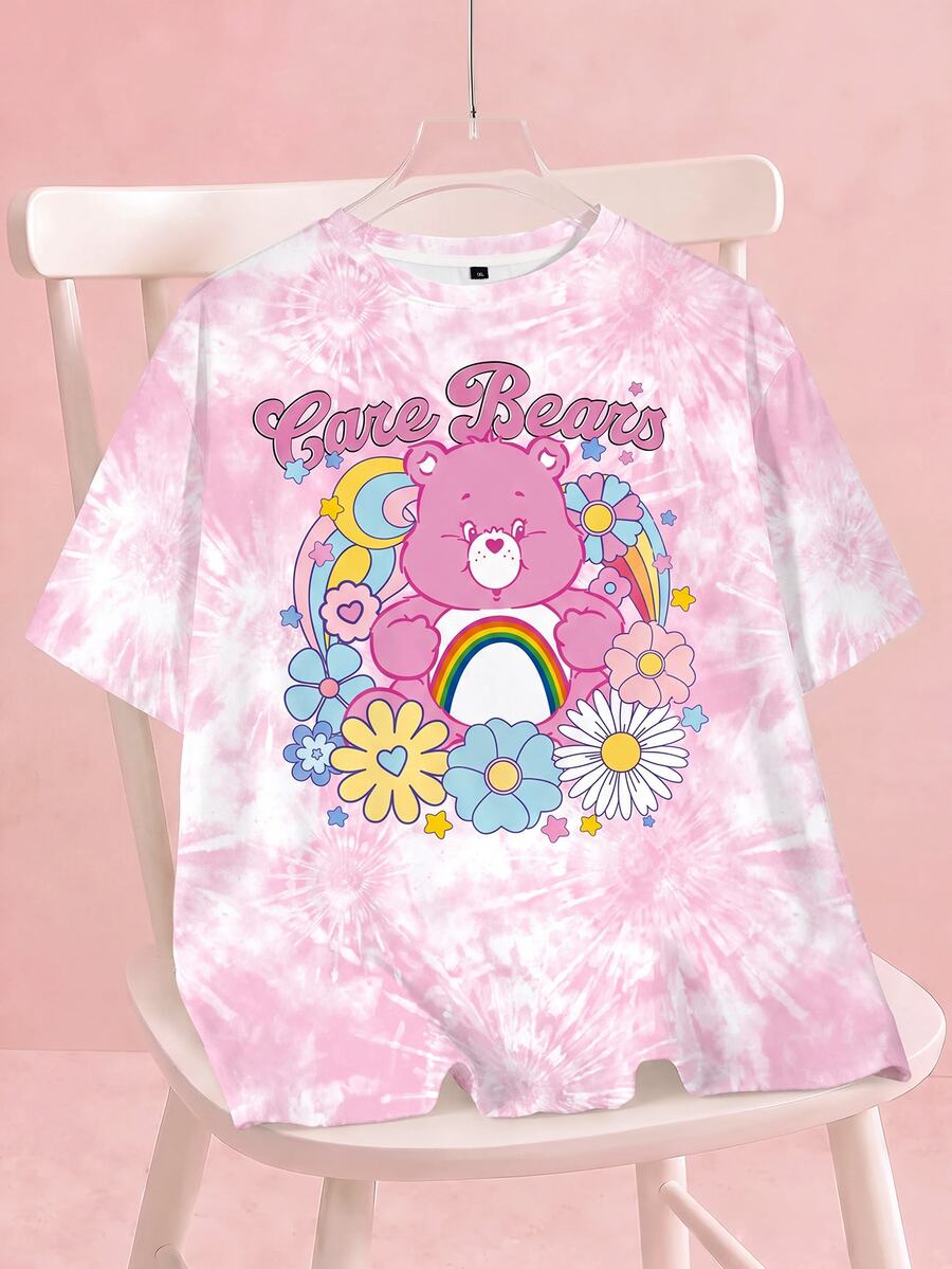 SHEIN X Care Bears 大尺碼卡通印花圓領短袖T恤 - 白色 - 查看 1