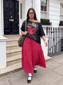 Comfortcana Women's Plus Size Casual Plaid Skirt For Vacation - Watermelon Pink - View 8