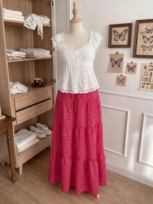 Comfortcana Women's Plus Size Casual Plaid Skirt For Vacation - Watermelon Pink - View 7