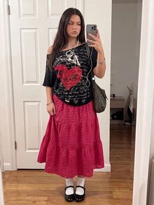 Comfortcana Women's Plus Size Casual Plaid Skirt For Vacation - Watermelon Pink - View 9