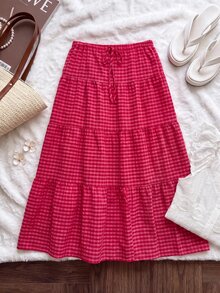 Comfortcana Women's Plus Size Casual Plaid Skirt For Vacation - Watermelon Pink - View 4
