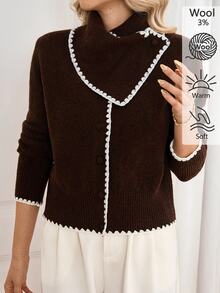 Omancia Women's Vintage Shell Embroidery Button Long Sleeve Knit Cardigan - Coffee Brown - View 5