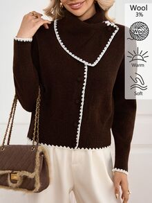 Omancia Women's Vintage Shell Embroidery Button Long Sleeve Knit Cardigan - Coffee Brown - View 7