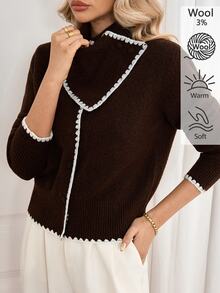 Omancia Women's Vintage Shell Embroidery Button Long Sleeve Knit Cardigan - Coffee Brown - View 3