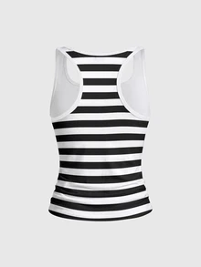 ROMWE Grunge Punk Women's Striped Letter Print Casual Everyday Top - White - View 2