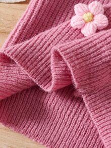 SHEIN Vintaside Kids 女童手工针织花朵连衣裙，圆领长灯笼袖可爱优雅粉色连衣裙，女童针织连衣裙，女童毛衣连衣裙，女童花朵连衣裙，少女毛衣连衣裙，秋冬季 - 粉色 - 查看 9