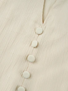 Yasmyna 女款杏色長袖鈕扣花卉網紗優雅洋裝，春夏優雅女裝 - 杏色 - 查看 9