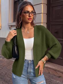 SHEIN PariChic Autumn/Winter Casual Versatile Solid Color Cardigan - Dark Green - View 3