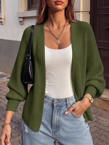 SHEIN PariChic Autumn/Winter Casual Versatile Solid Color Cardigan - Dark Green - View 5