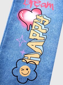 SHEIN Pantalones de tirantes con estampado de estrellas de punto para niñas preadolescentes, adecuados para volver al colegio, ropa personalizada para primavera, verano y otoño - Azul - Ver 6