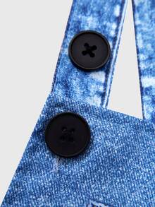 SHEIN Pantalones de tirantes con estampado de estrellas de punto para niñas preadolescentes, adecuados para volver al colegio, ropa personalizada para primavera, verano y otoño - Azul - Ver 4
