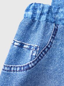 SHEIN Pantalones de tirantes con estampado de estrellas de punto para niñas preadolescentes, adecuados para volver al colegio, ropa personalizada para primavera, verano y otoño - Azul - Ver 7