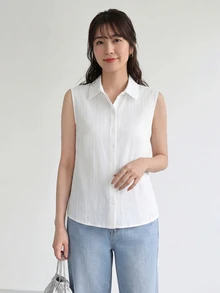 Yumoku Casual Versatile Minimalist Solid Color Sleeveless Shirt - White - View 9