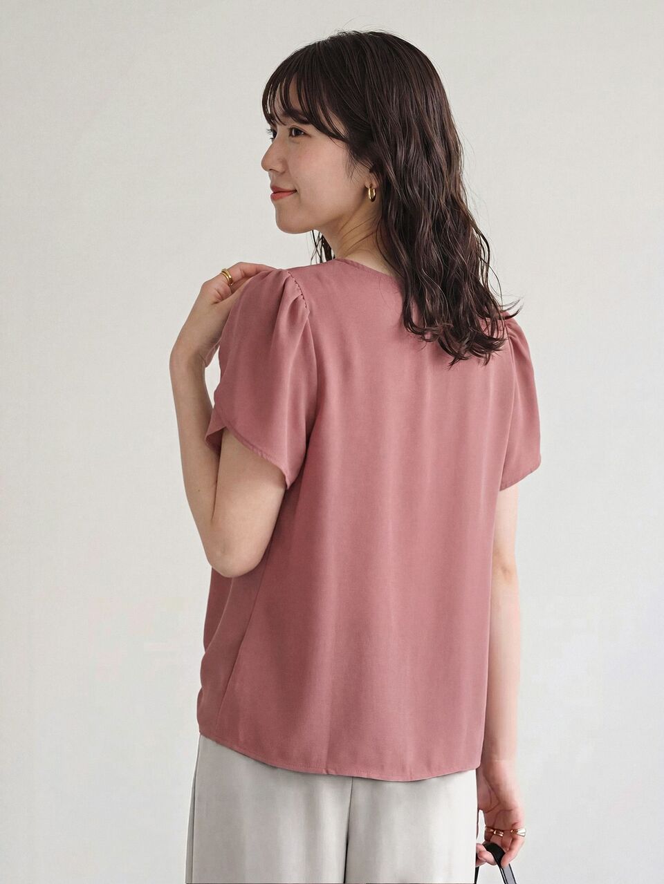 Petal Sleeve Knot Hem Solid Top,Casual