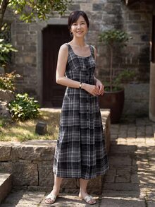 Yumoku 休閒女款夏季格紋收腰洋裝 - 彩色 - 查看 4